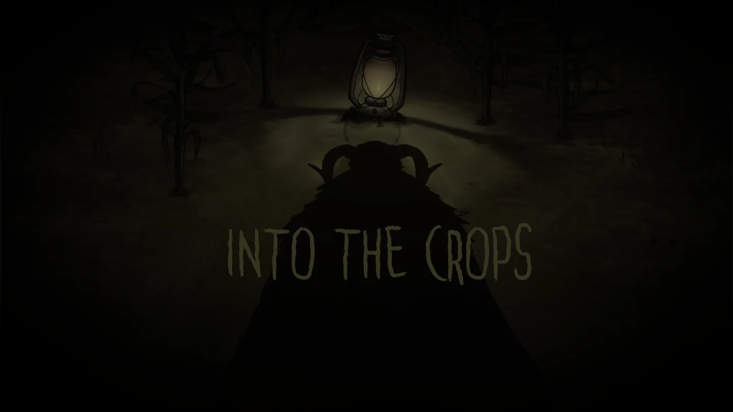 Portada de Into the Crops con una linterna entre campos de maíz oscuros