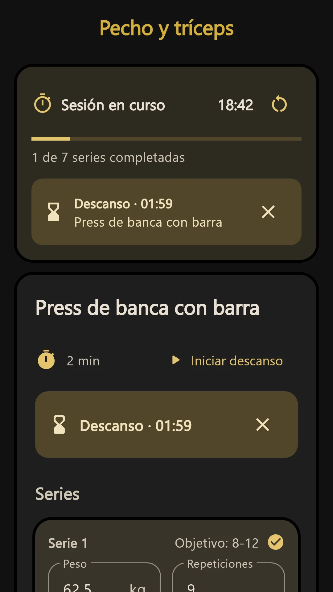 Registro de una sesión de entrenamiento en GYMy