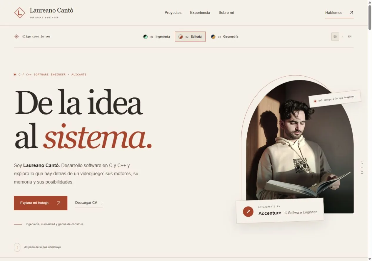 Editorial portfolio composition with warm colours and serif typography