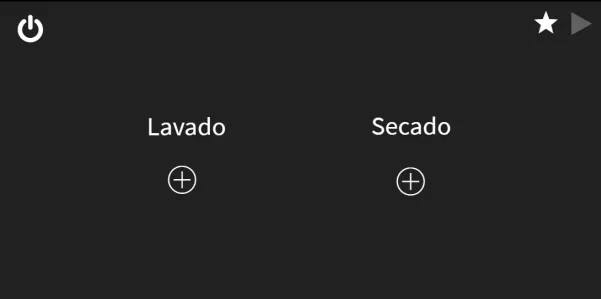Interfaz de lavadora y secadora con controles de peso, lavado y secado